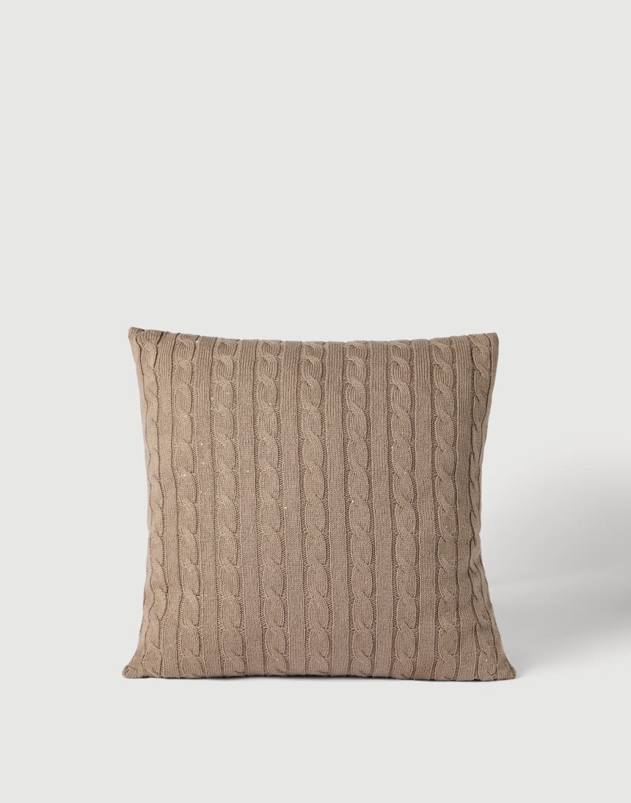Dazzling cables knit cushion Camel Lifestyle - Brunello Cucinelli