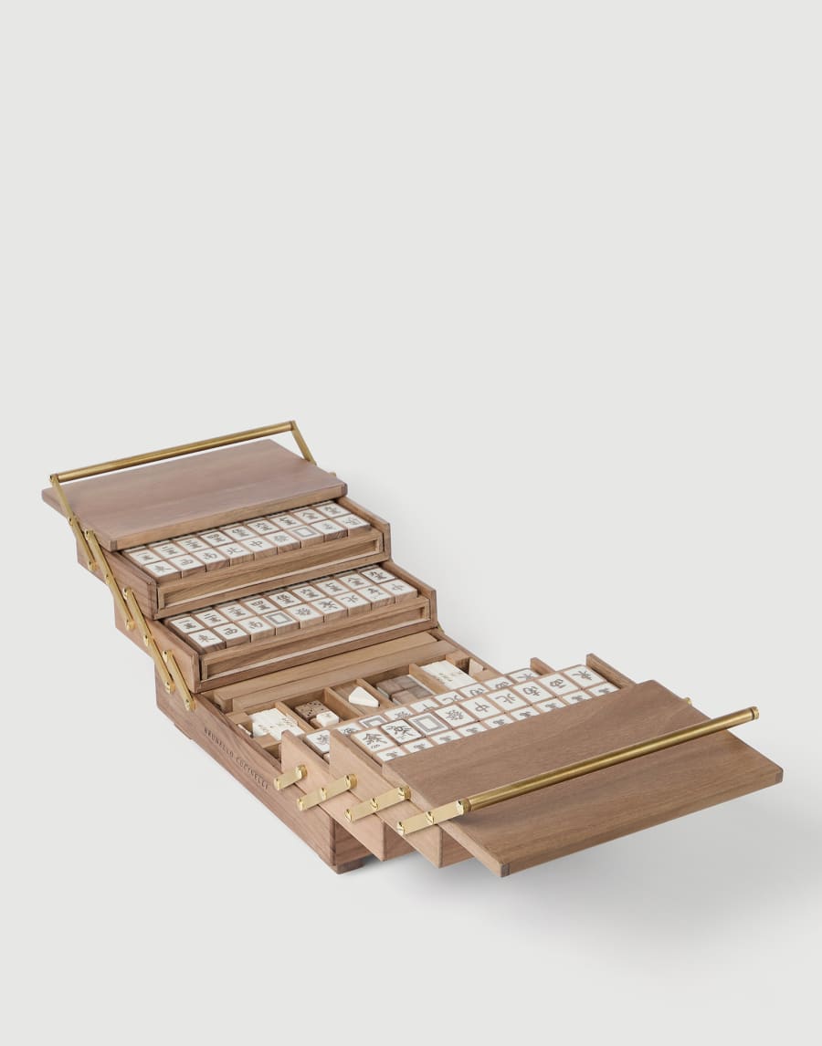 Walnut wood, Krion® and brass Mahjong set Beige Lifestyle - Brunello Cucinelli