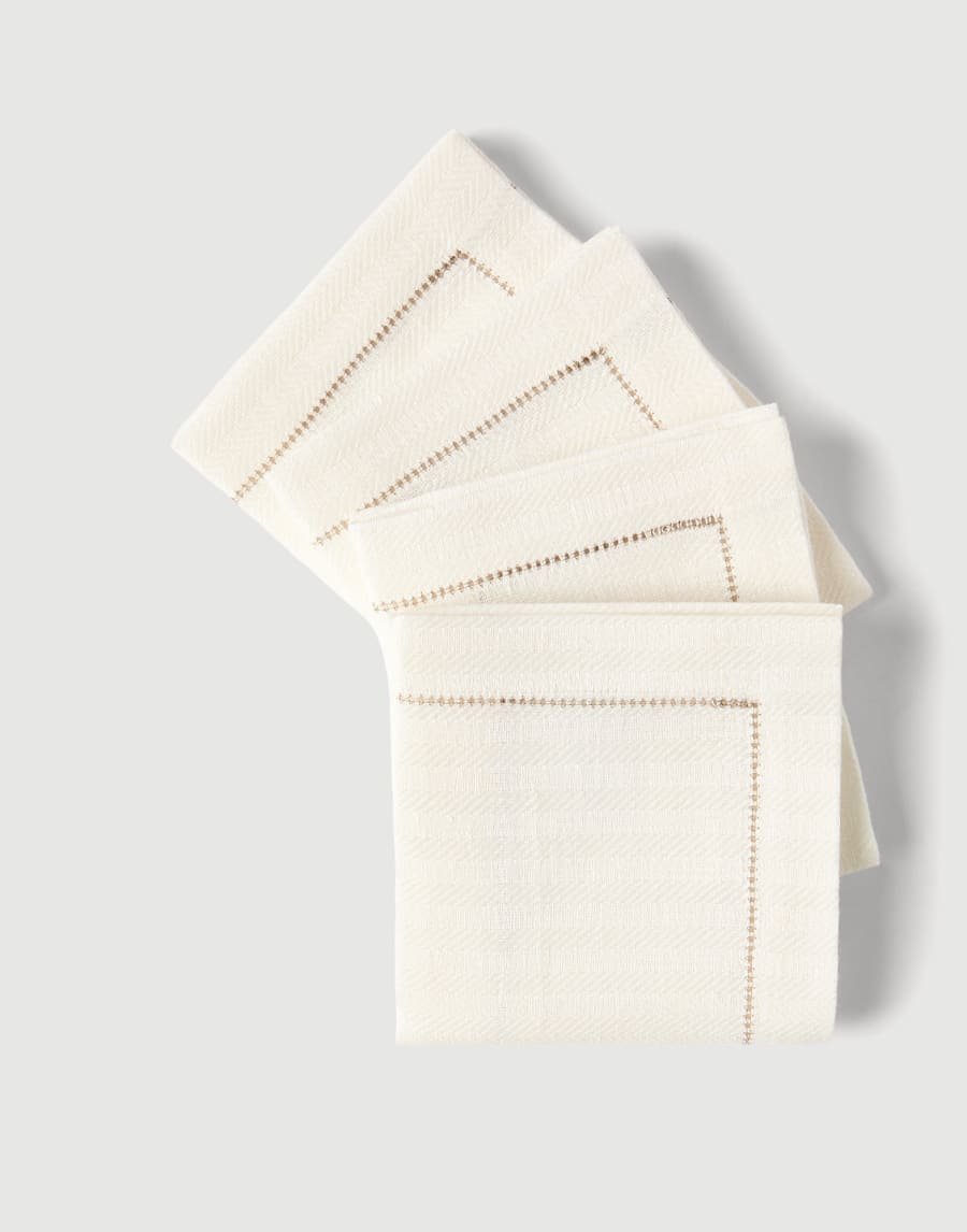 Chalk stripe linen 4-pc large napkins set Panama Lifestyle - Brunello Cucinelli