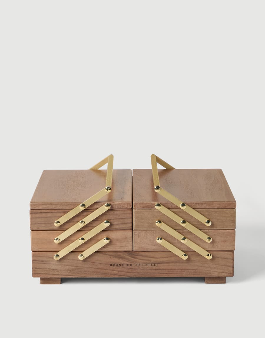 Walnut wood, Krion® and brass Mahjong set Beige Lifestyle - Brunello Cucinelli