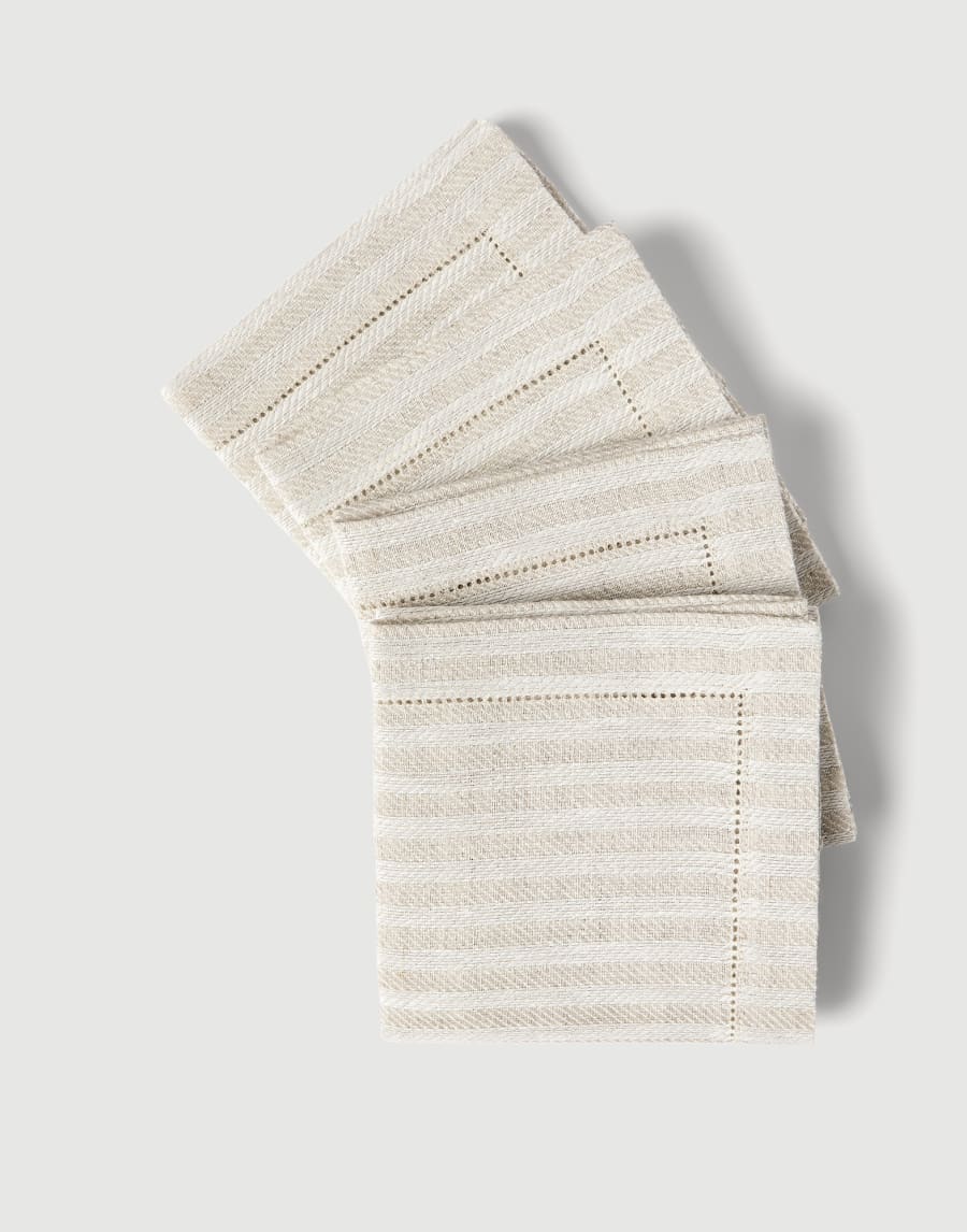 Chalk stripe linen 4-pc large napkins set Lessivè Lifestyle - Brunello Cucinelli