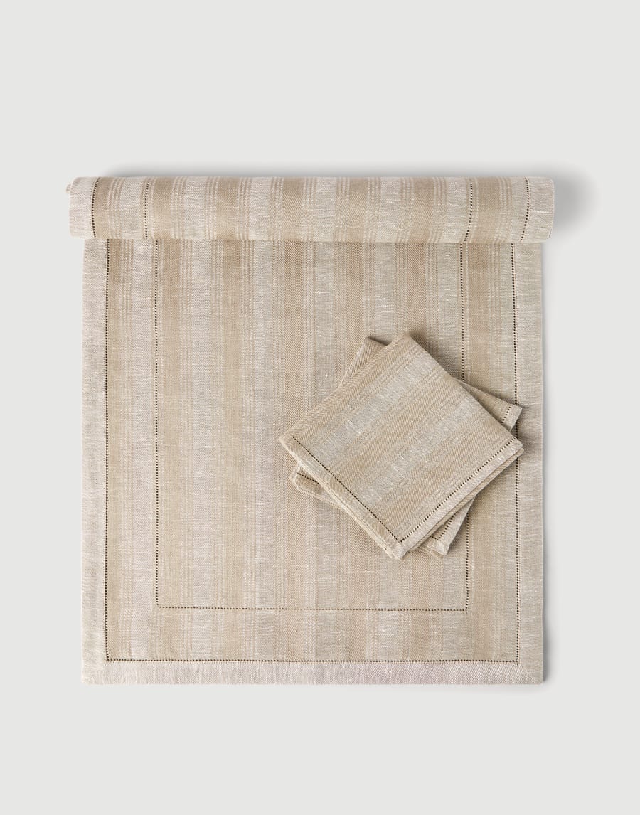 Striped linen runner and 2 napkins set Light Grey Lifestyle - Brunello Cucinelli