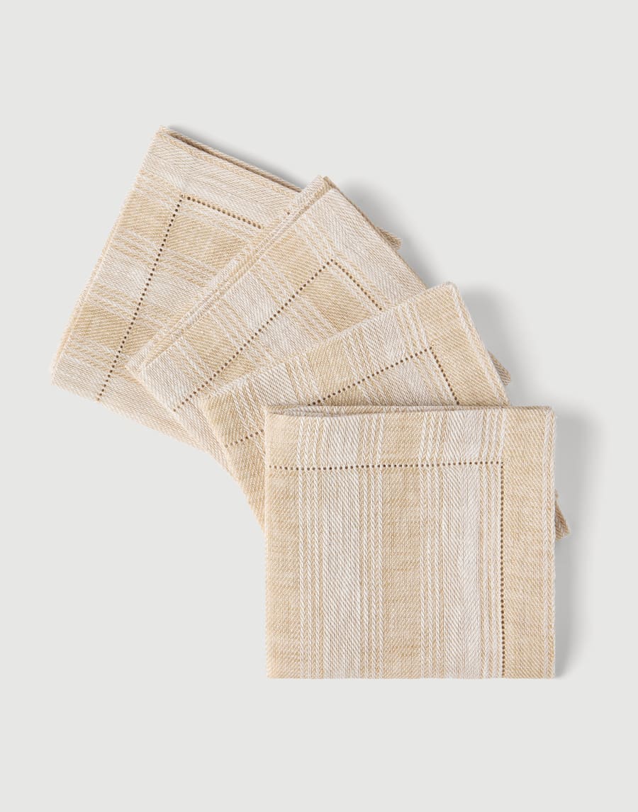 Chalk stripe linen 4-pc napkins set Camel Lifestyle - Brunello Cucinelli