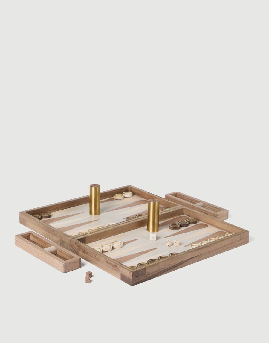 Walnut wood, Krion® and brass backgammon set Beige Lifestyle - Brunello Cucinelli