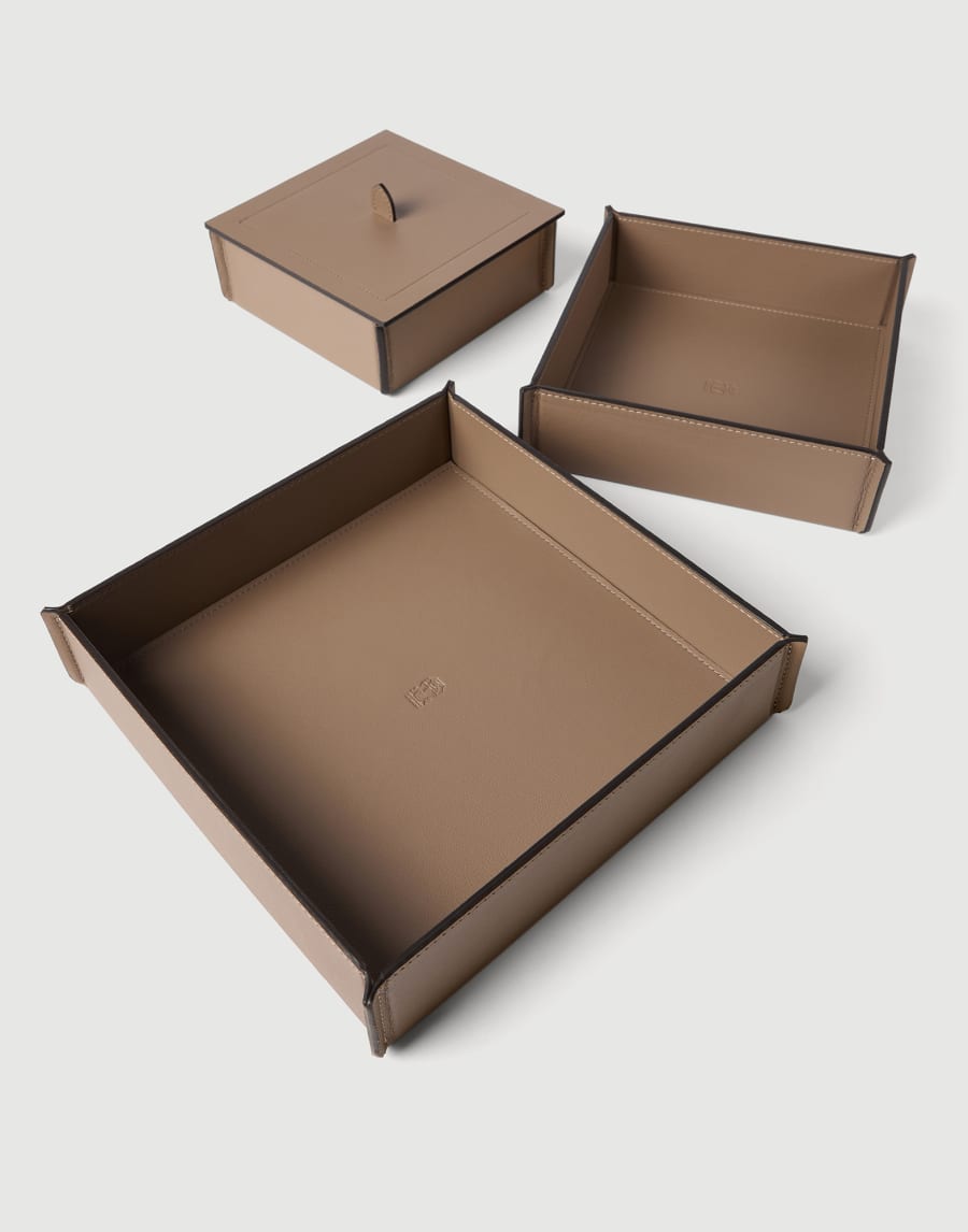 Trio of organizer boxes with lids Light Brown Lifestyle - Brunello Cucinelli