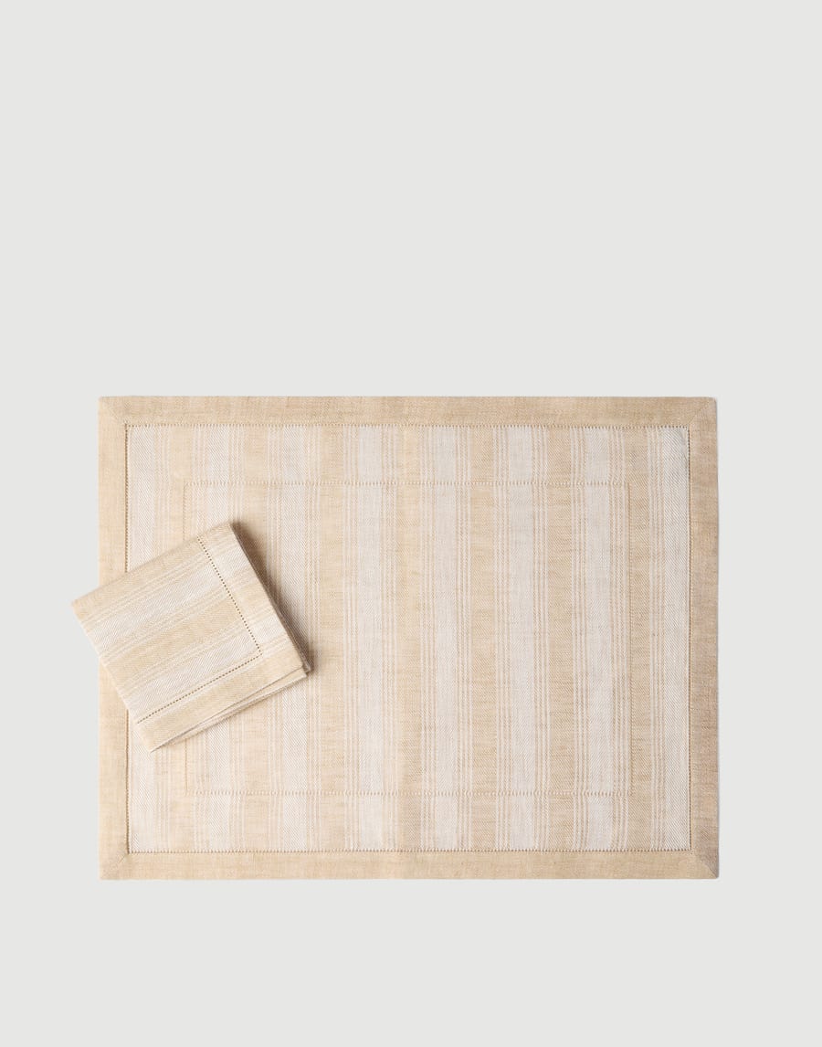 Striped linen placemat and napkin set Camel Lifestyle - Brunello Cucinelli