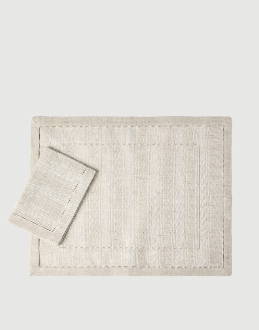 Striped linen placemat and napkin set Lessivè Lifestyle - Brunello Cucinelli