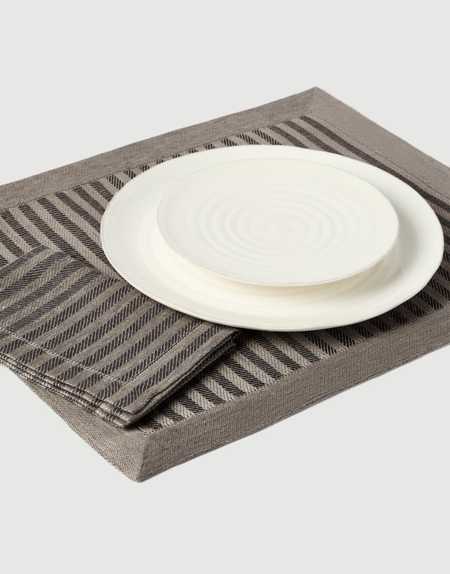 Chalk stripe linen placemat and napkin set Dark Military Lifestyle - Brunello Cucinelli