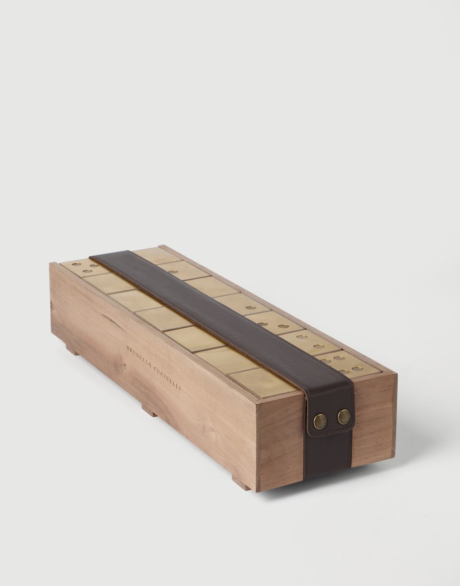 Walnut wood and brass dominoes set Beige Lifestyle - Brunello Cucinelli