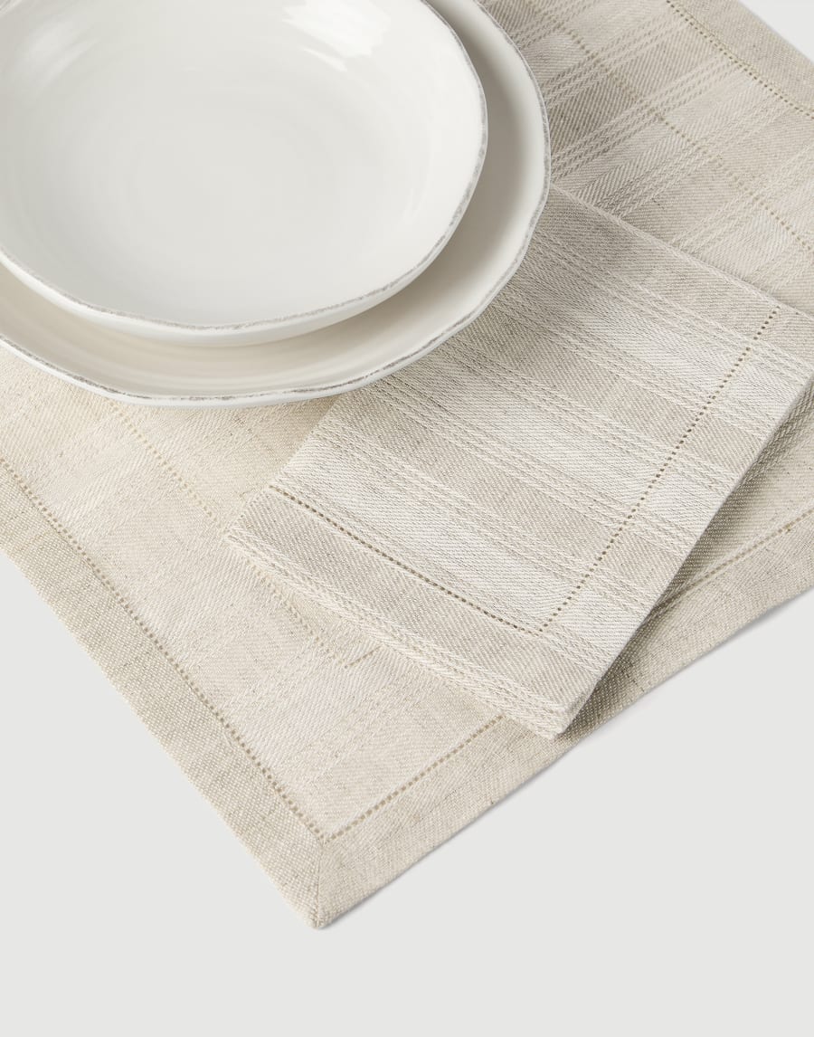 Striped linen placemat and napkin set Lessivè Lifestyle - Brunello Cucinelli