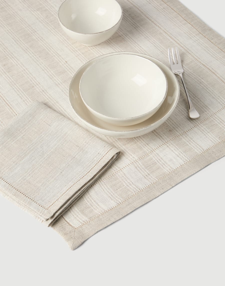 Striped linen runner and 2 napkins set Lessivè Lifestyle - Brunello Cucinelli