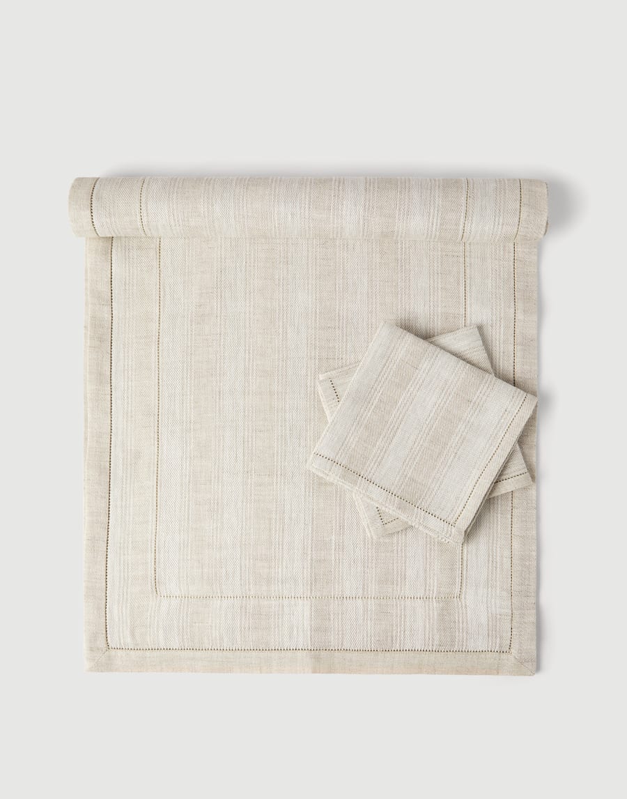 Striped linen runner and 2 napkins set Lessivè Lifestyle - Brunello Cucinelli