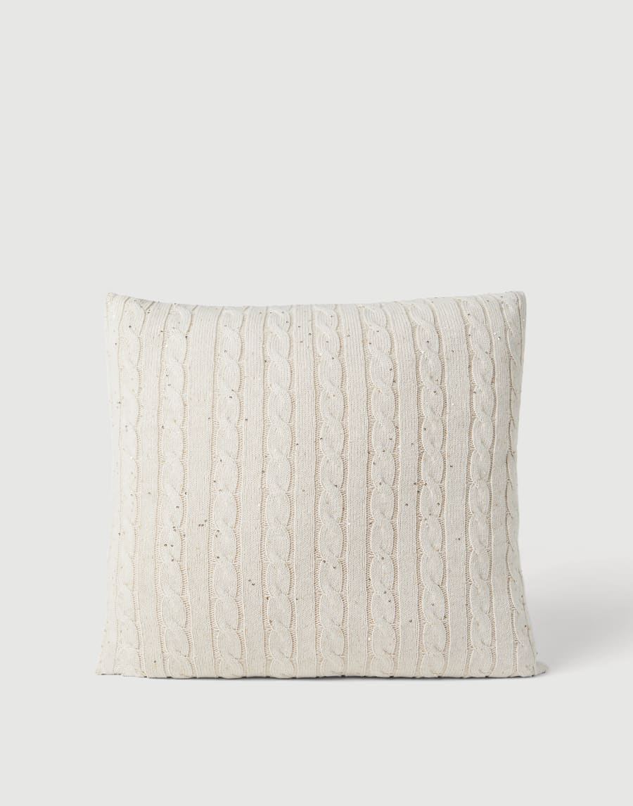 Dazzling cables knit cushion Oat Lifestyle - Brunello Cucinelli