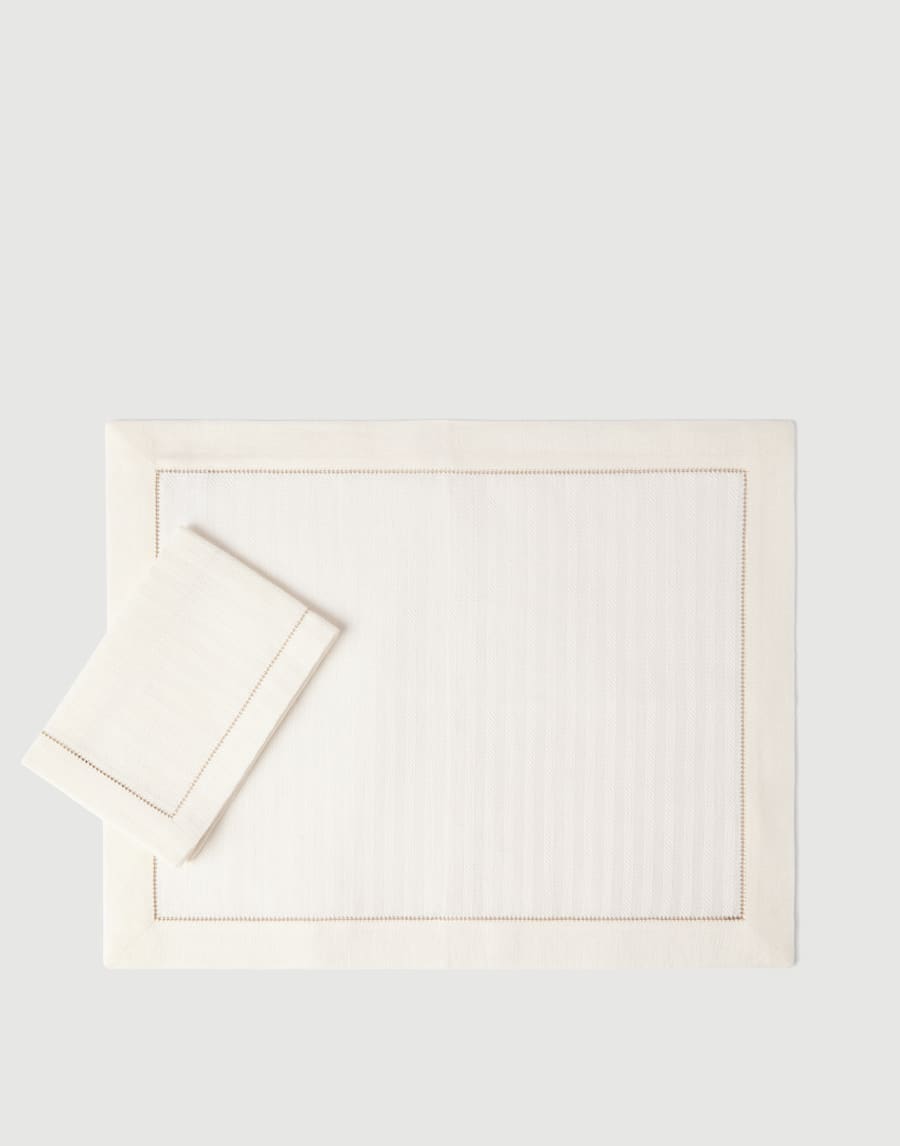 Chalk stripe linen placemat and napkin set Panama Lifestyle - Brunello Cucinelli