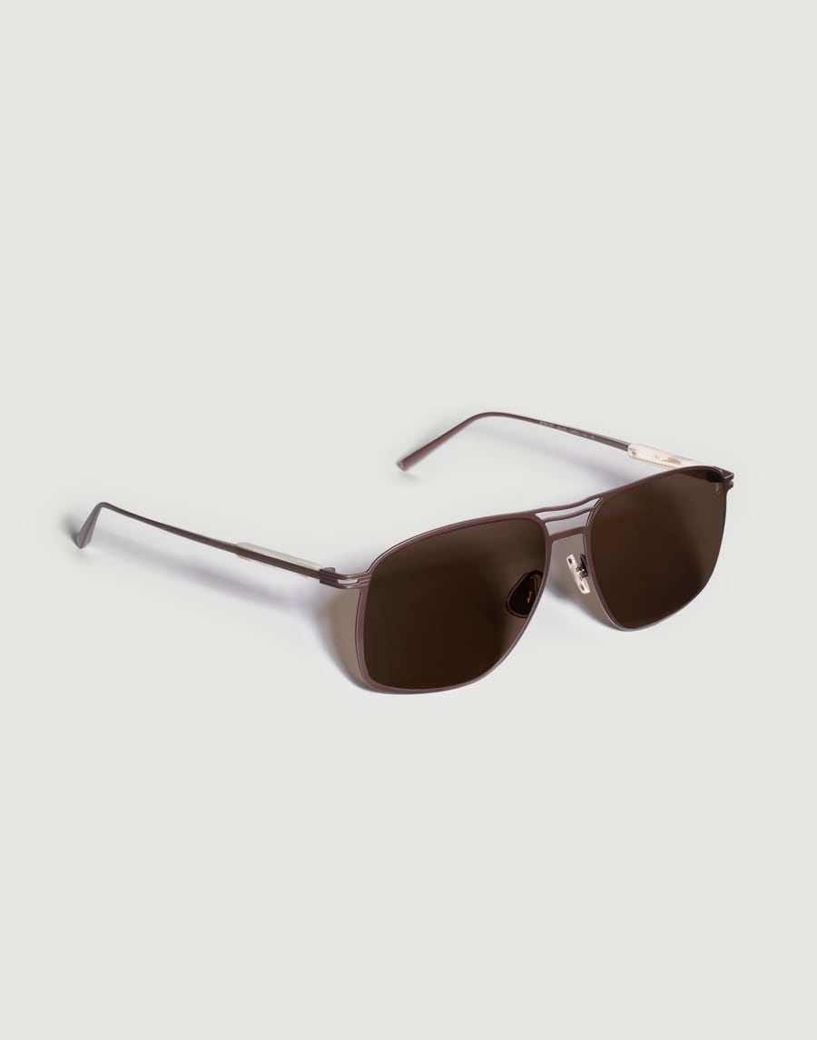 Lunettes de soleil rectangulaires titane Chocolat Lunettes - Brunello Cucinelli