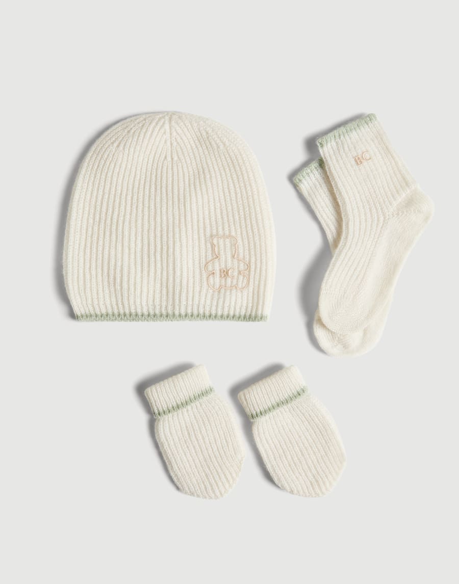 Ensemble bonnet, gants et chaussettes Baby Bernie Menthe Bébé - Brunello Cucinelli