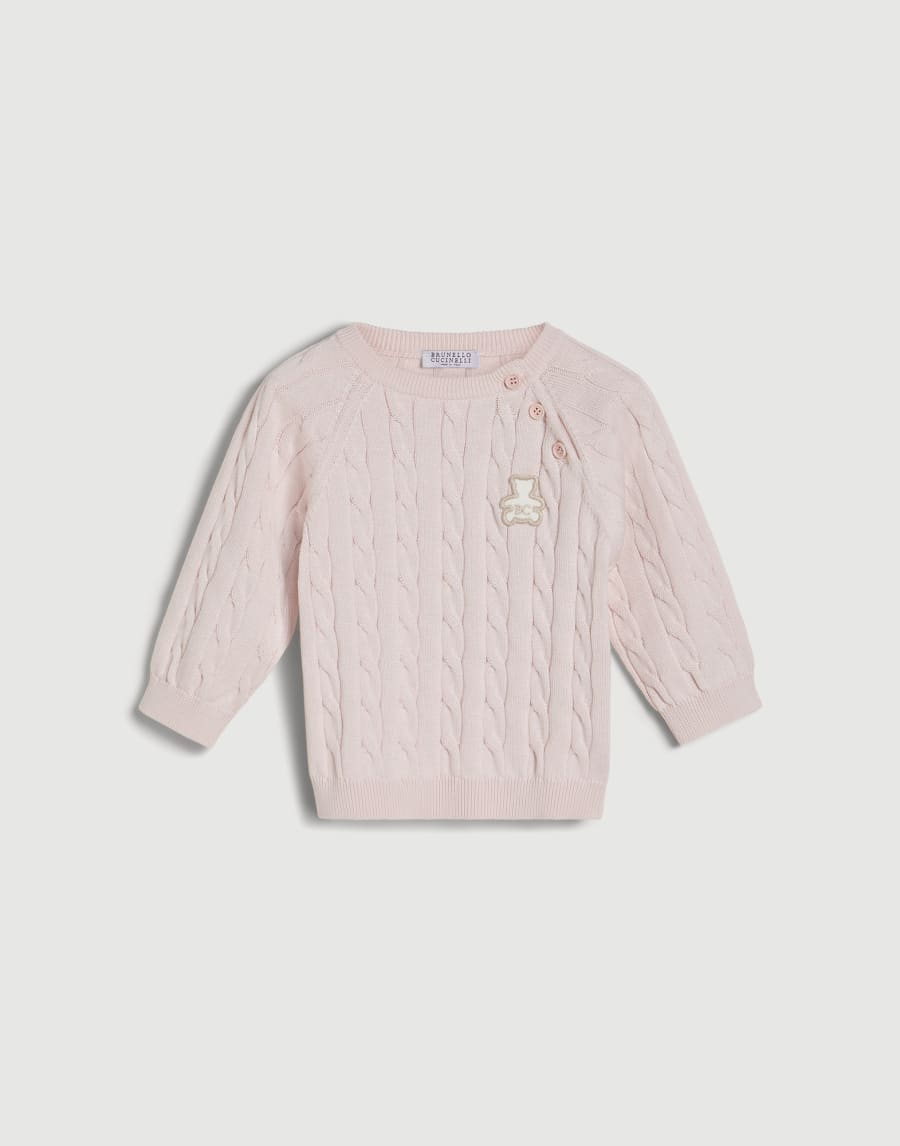 Pull Baby Bernie en coton à torsades Rose Bébé - Brunello Cucinelli