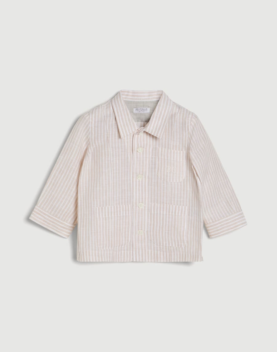Chemise Baby Bernie en toile rayée Avoine Bébé - Brunello Cucinelli