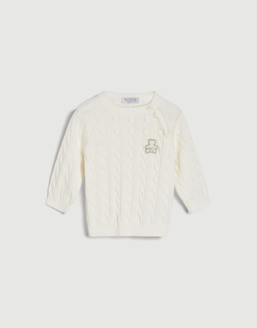 Cotton cable knit Baby Bernie sweater Panama Baby - Brunello Cucinelli