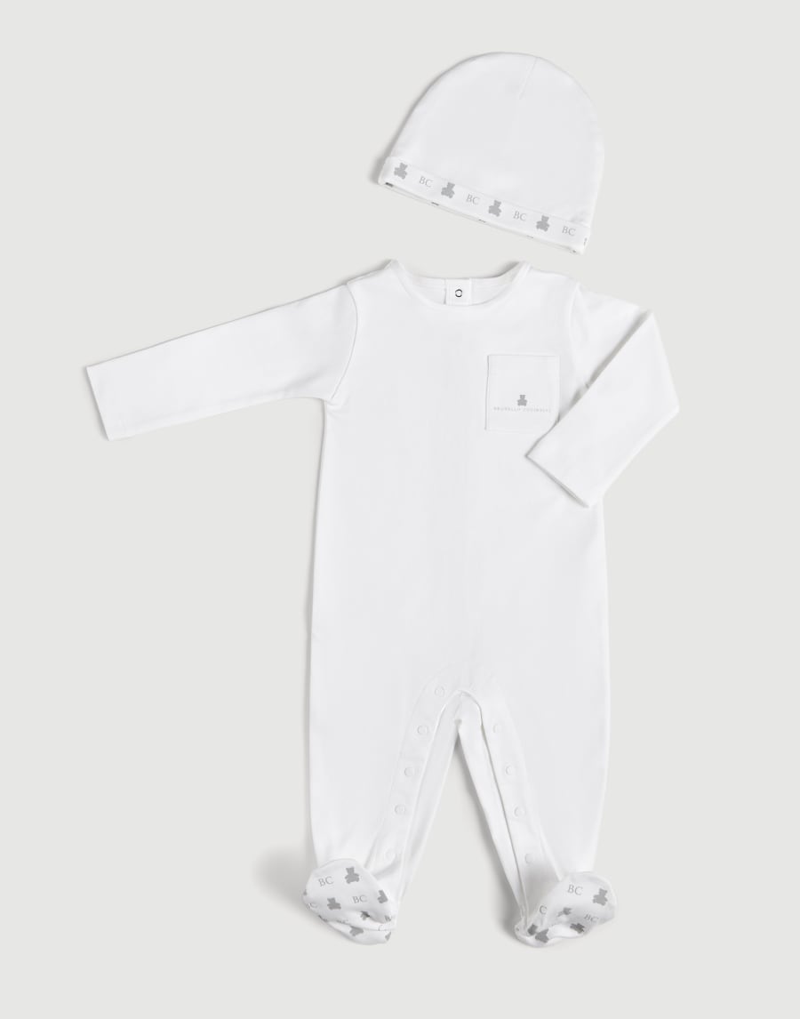 伯尼小熊连衣裤和帽子套装 白色 幼童 - Brunello Cucinelli