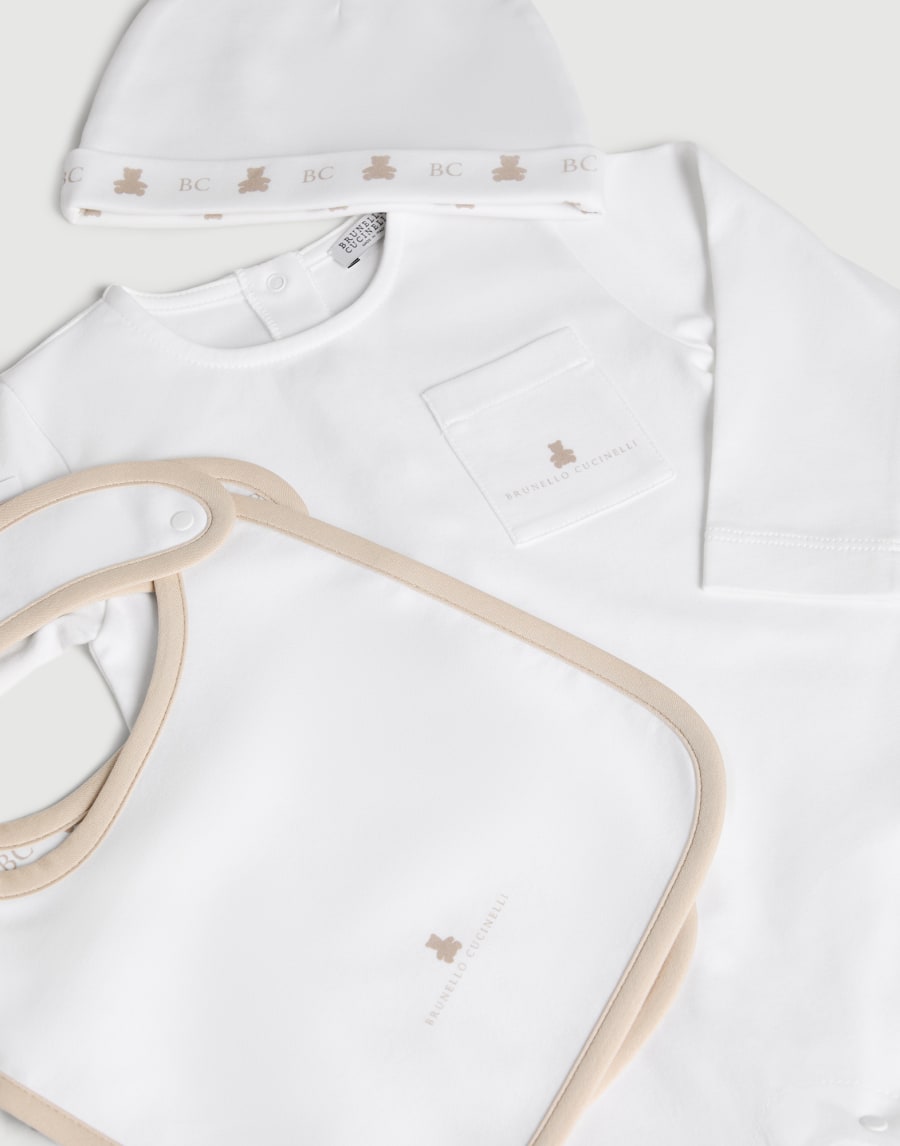 Ensemble combinaison, bonnet et bavoirs Baby Bernie Beige Bébé - Brunello Cucinelli