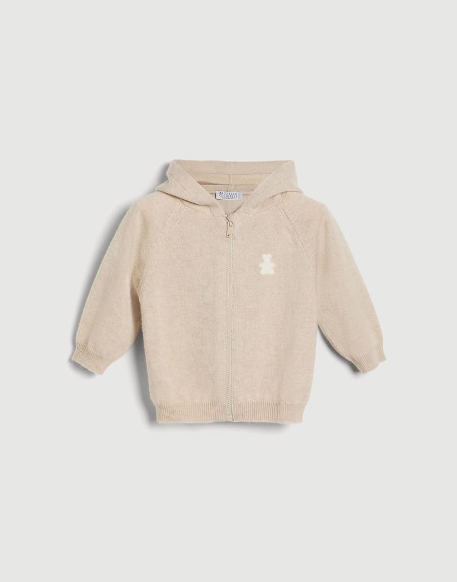 Baby Bernie hoodie with zipper Beige Baby - Brunello Cucinelli