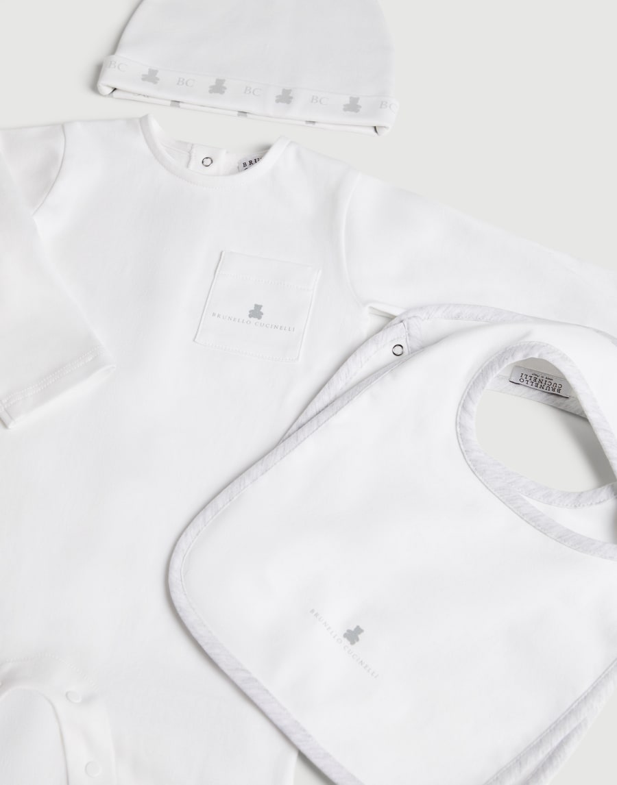 伯尼小熊幼童套装:连衣裤、编织帽和围兜 浅灰 幼童 - Brunello Cucinelli