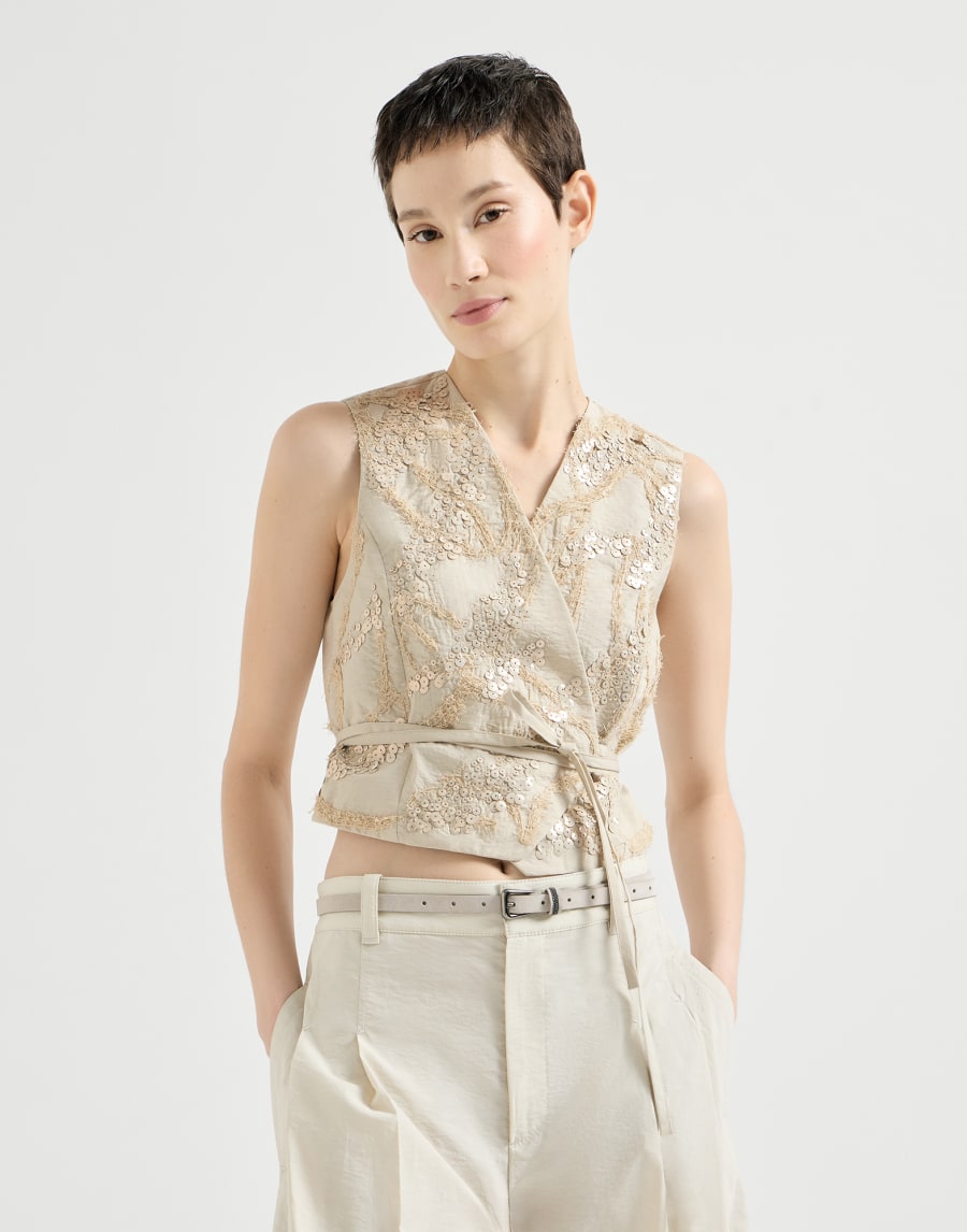 Gilet Dazzling Seabed Embroidery Beige Donna - Brunello Cucinelli