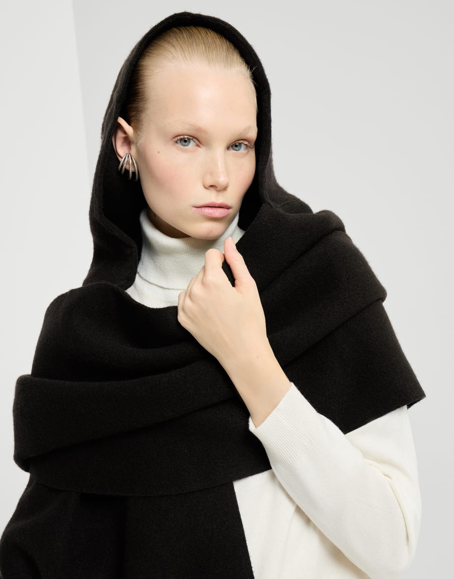 带风帽针织围巾 黑色 女款 - Brunello Cucinelli