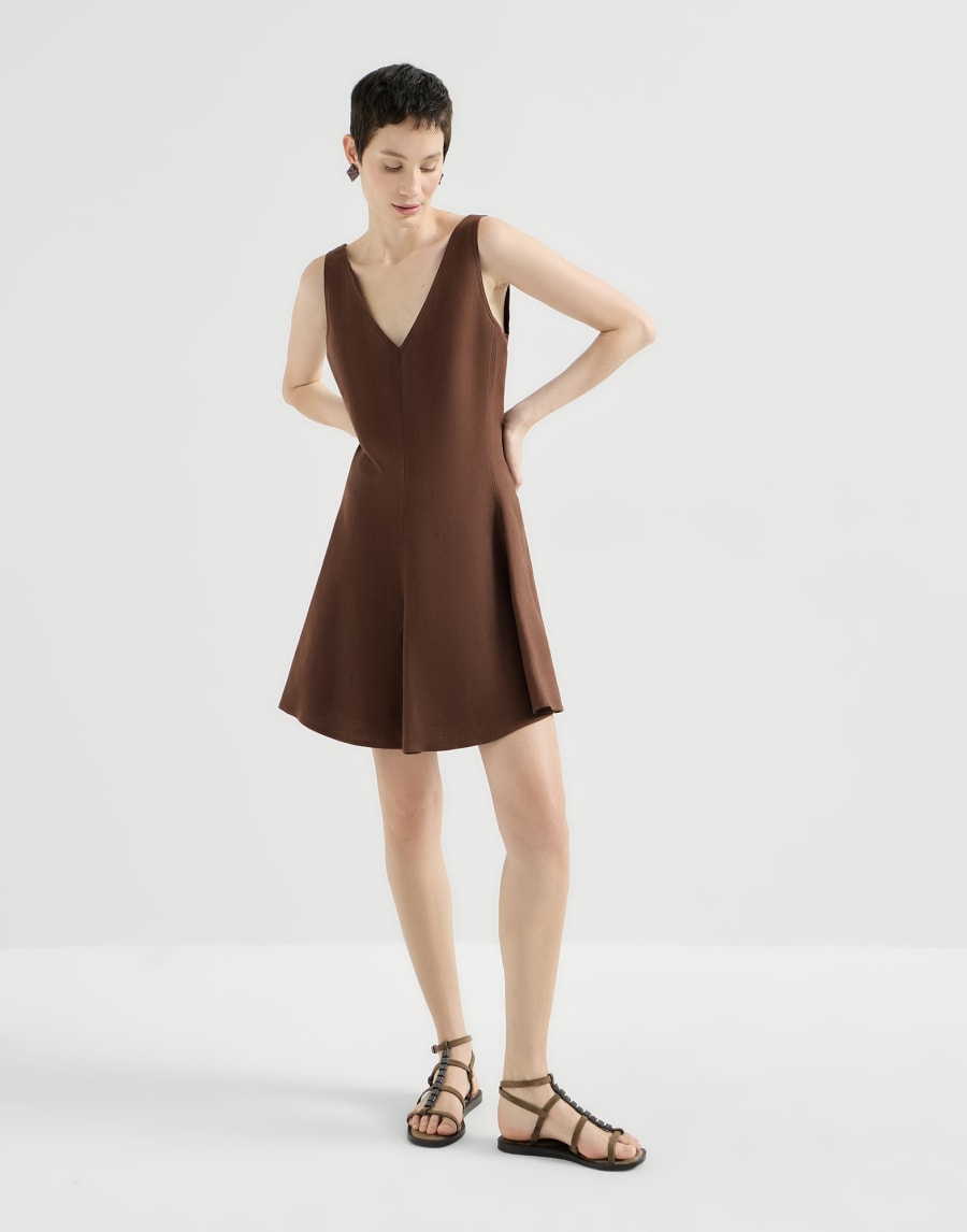 Fluid twill mini dress Cocoa Woman - Brunello Cucinelli