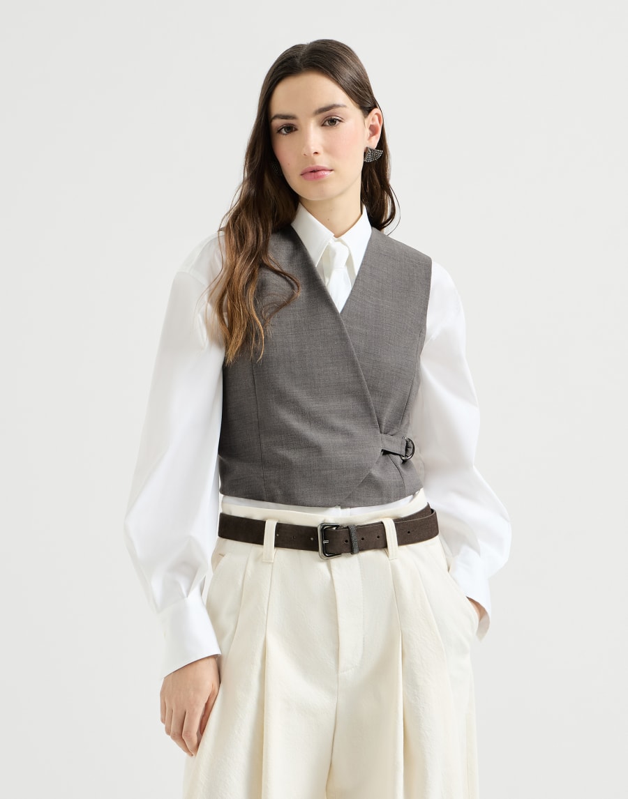 Gilet in lana Tropical Luxury Grigio Scuro Donna - Brunello Cucinelli