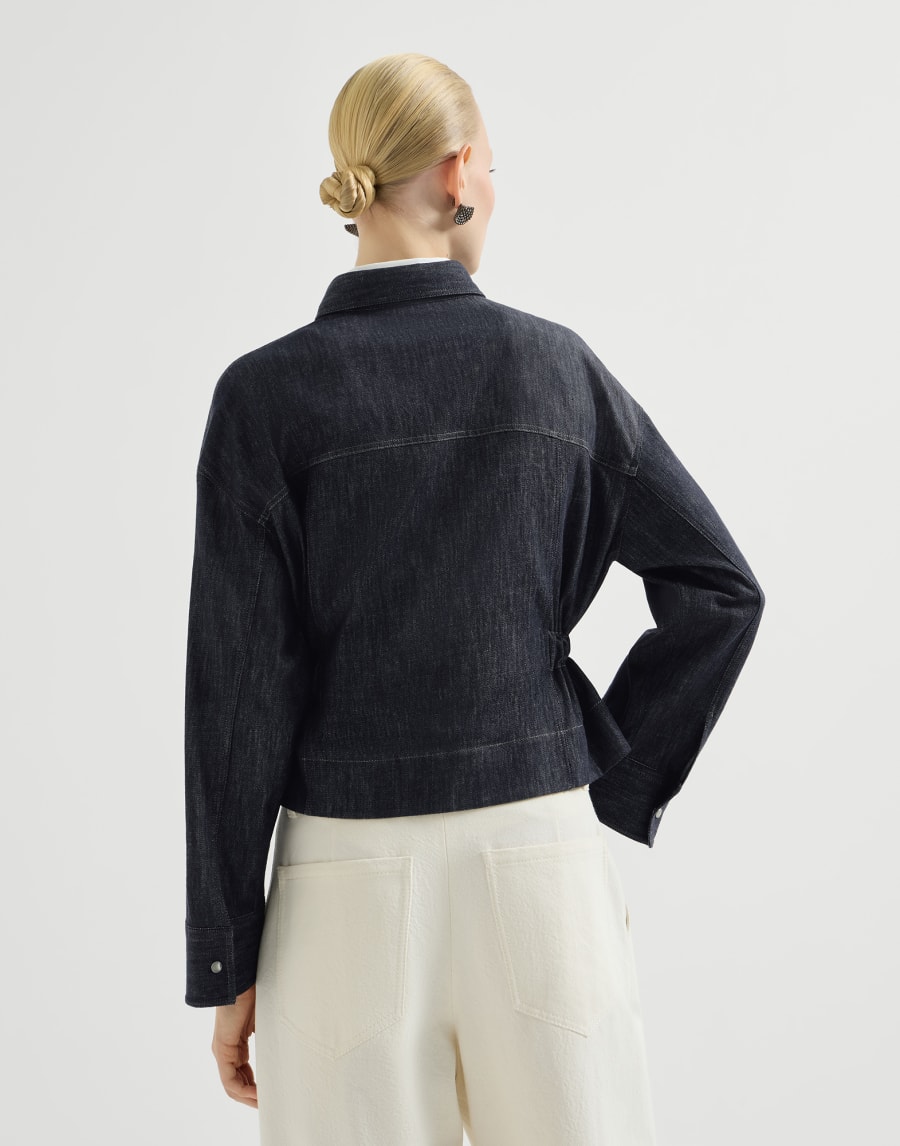 Рубашка Crop из твила с эффектом денима Тёмный Деним Женщина - Brunello Cucinelli