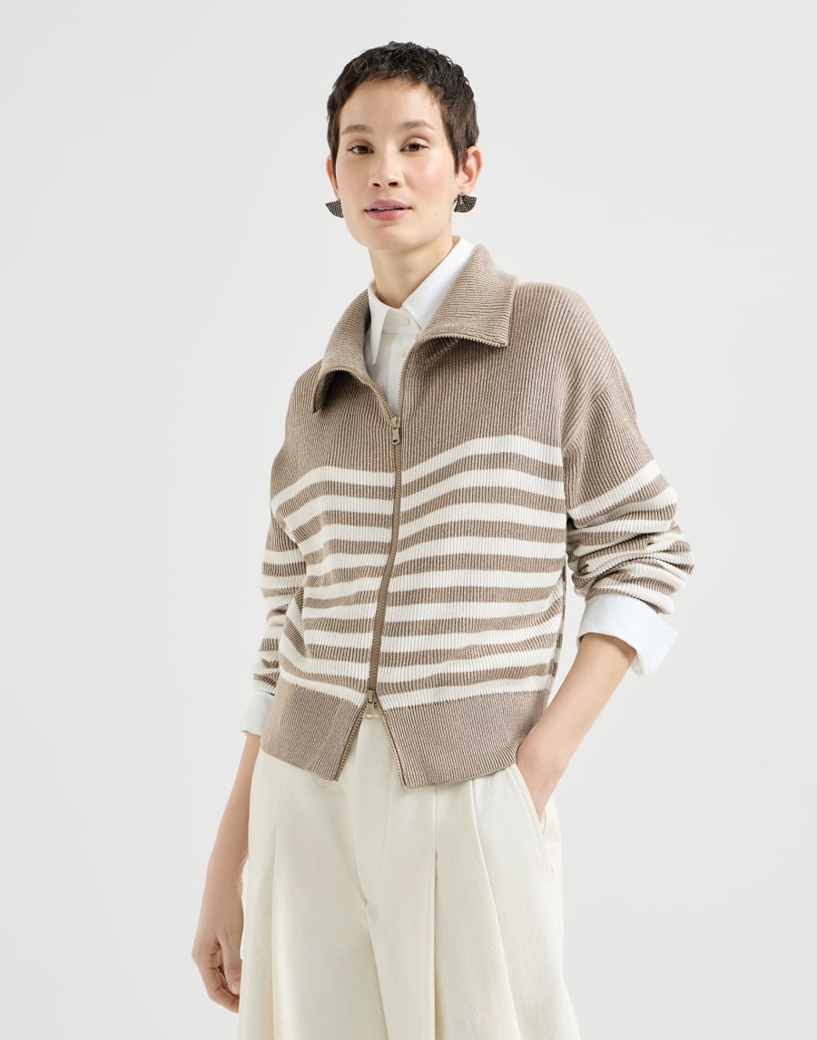 Sparkling cotton cardigan Beige Woman - Brunello Cucinelli
