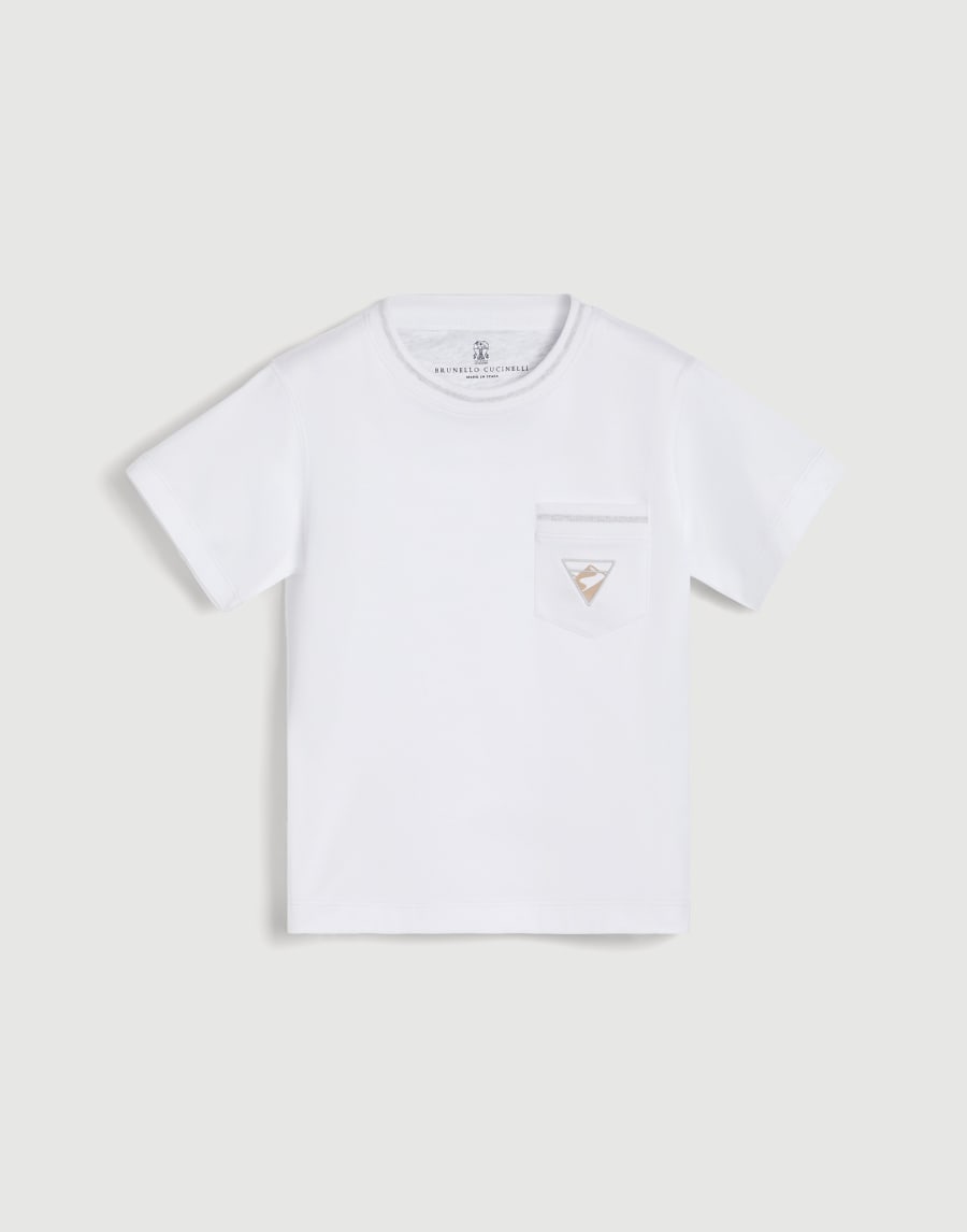 Jersey T-shirt with ‘earth’ embroidery White Boys - Brunello Cucinelli