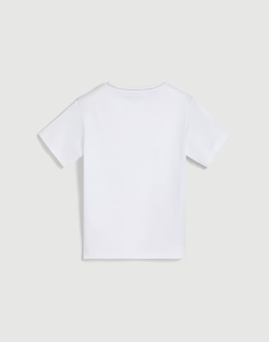 Jersey T-shirt with ‘earth’ embroidery White Boys - Brunello Cucinelli
