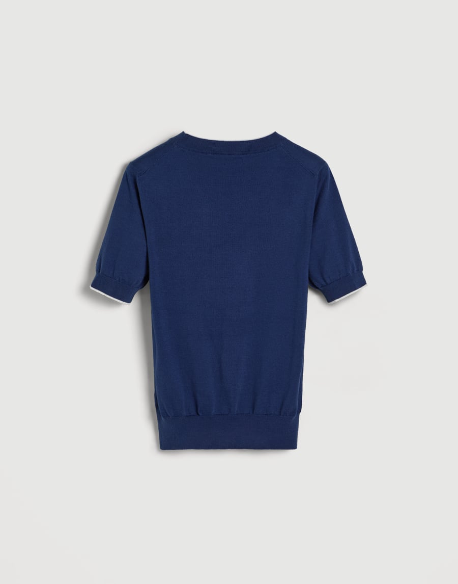 Knit T-shirt with 'Water' inlay Blue Boys - Brunello Cucinelli