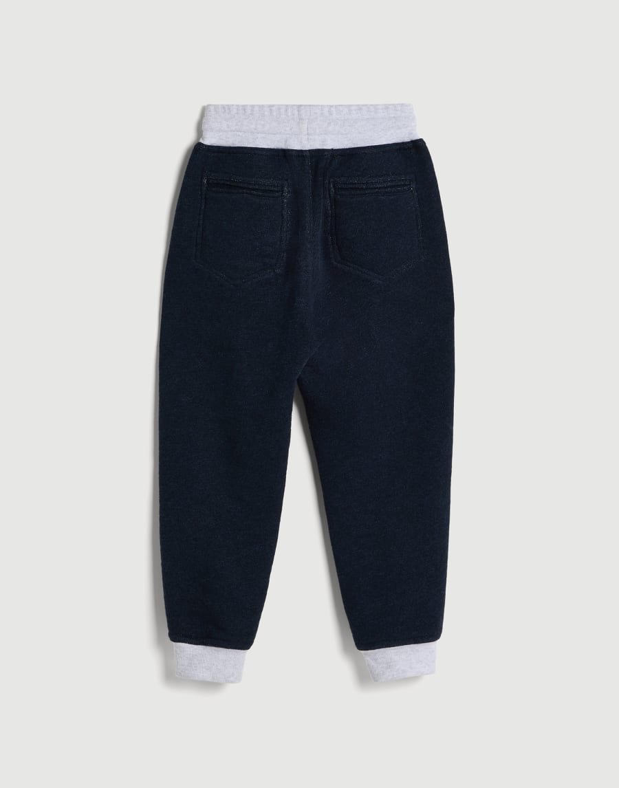 Mélange French terry trousers with print Navy Blue Boys - Brunello Cucinelli