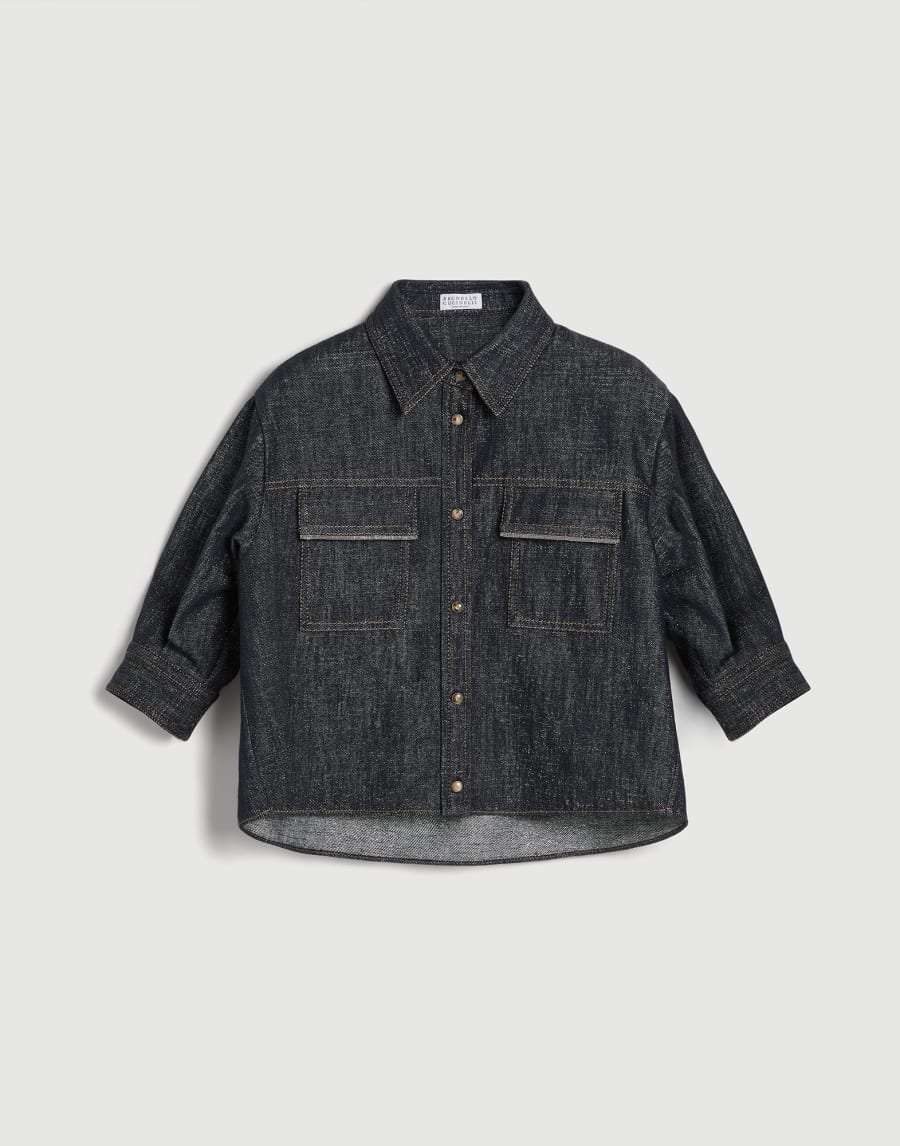 Denim shirt with monili Dark Denim Girls - Brunello Cucinelli