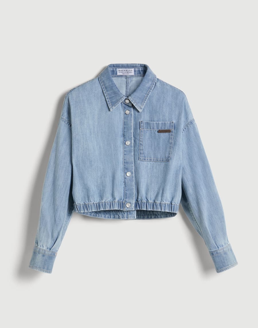 Lightweight denim shirt with monili Light Blue Denim Girls - Brunello Cucinelli