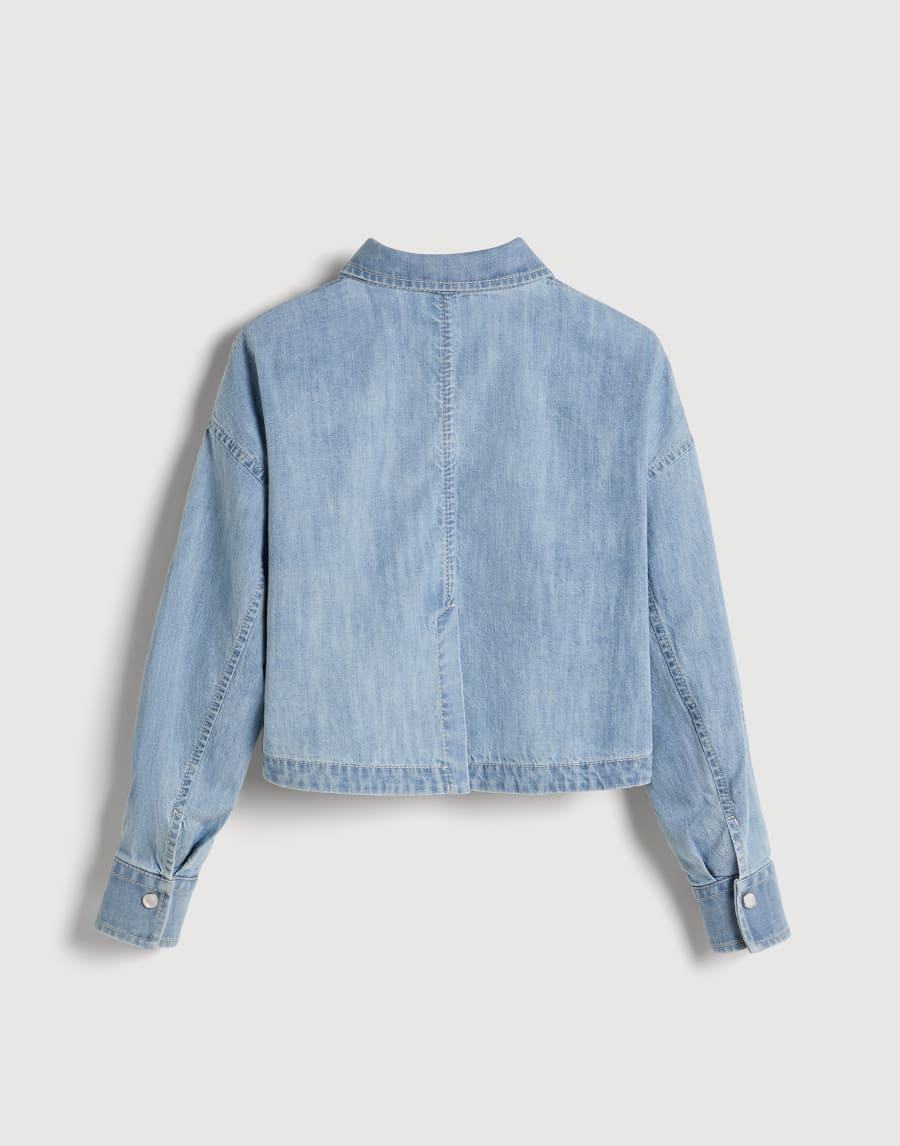 Lightweight denim shirt with monili Light Blue Denim Girls - Brunello Cucinelli