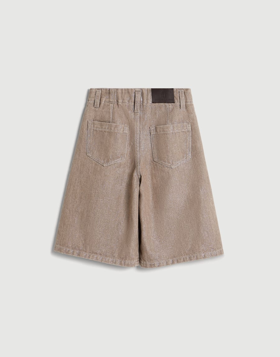 Lamé square Bermuda shorts with monili Beige Girls - Brunello Cucinelli