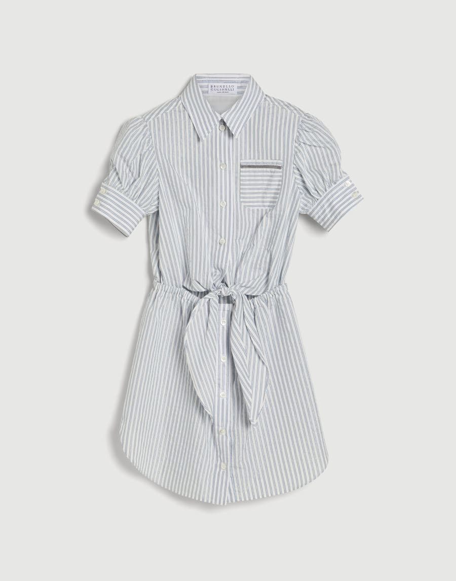 Striped Sparkling dress with monili Sky Blue Girls - Brunello Cucinelli