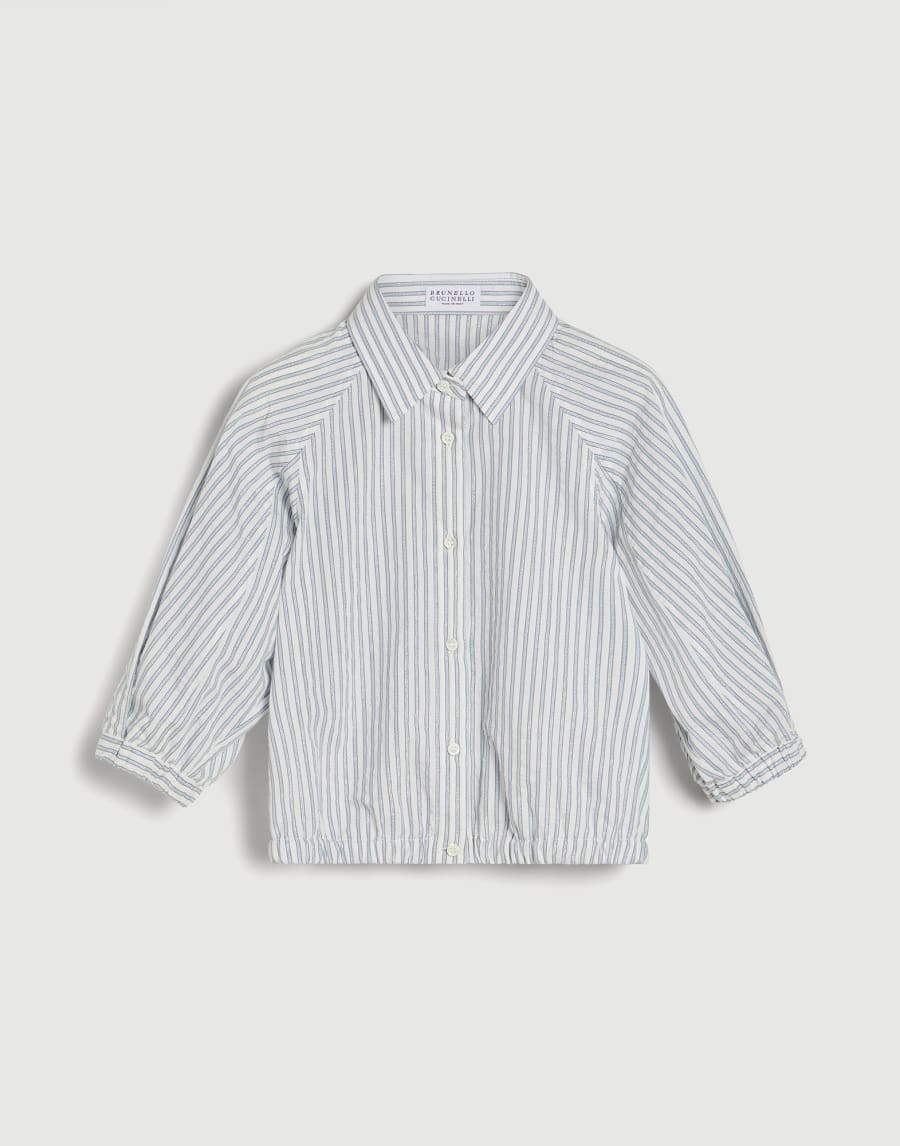 Sparkling striped cotton shirt Sky Blue Girls - Brunello Cucinelli