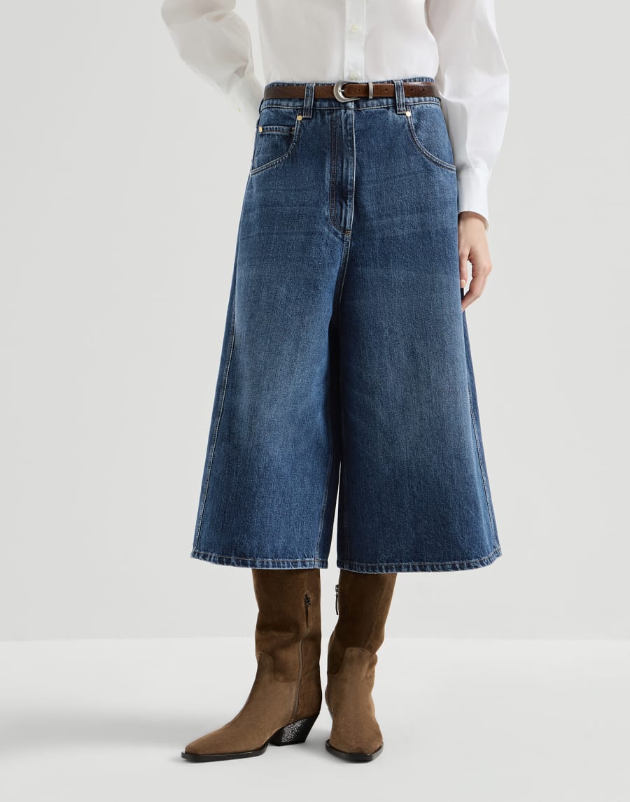 Baggy Crop trousers with monili Denim Woman - Brunello Cucinelli