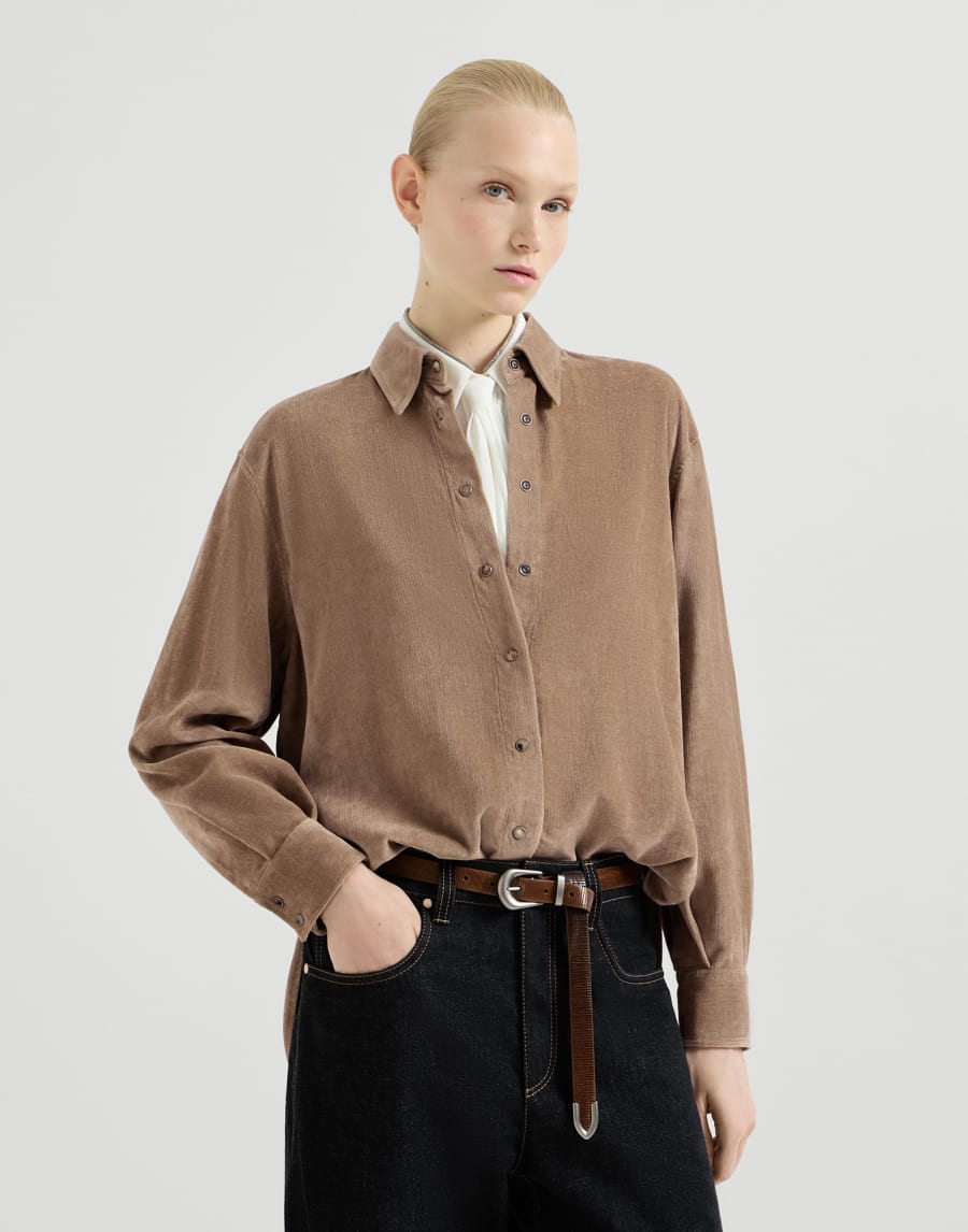 Camicia in velluto a coste Fluid Cappuccino Donna - Brunello Cucinelli