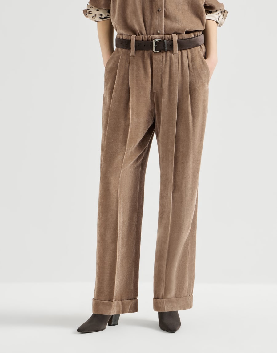 Fluid corduroy trousers Cappuccino Woman - Brunello Cucinelli