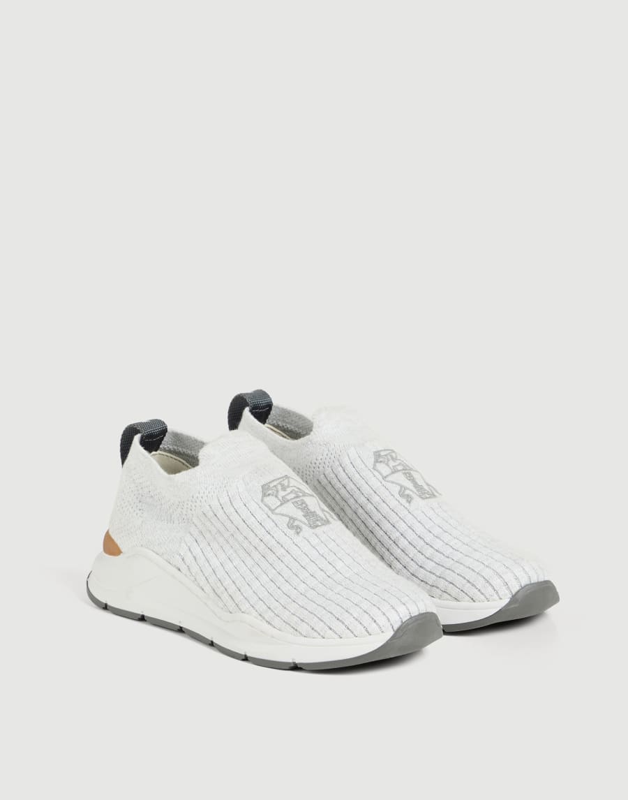 Knit slip-on runners with logo White Boys - Brunello Cucinelli