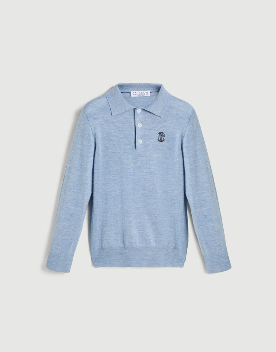 Lightweight knit polo with logo Sky Blue Boys - Brunello Cucinelli