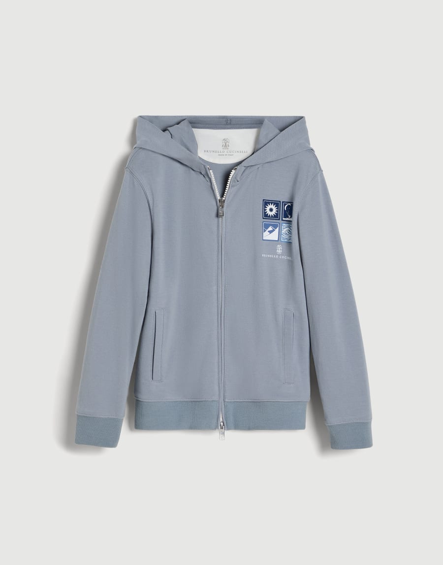 Hoodie with zipper and graphic Slate Boys - Brunello Cucinelli