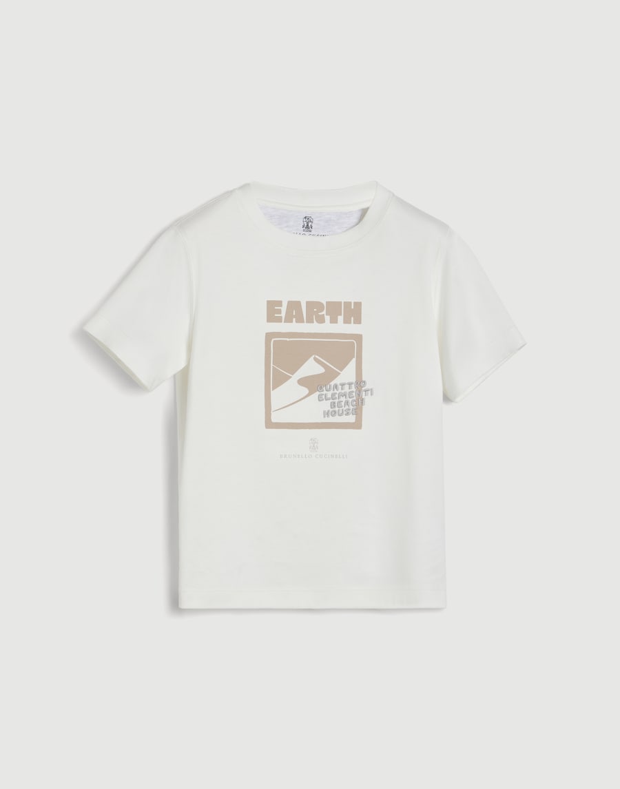 T-shirt with 'Earth' graphics Beige Boys - Brunello Cucinelli